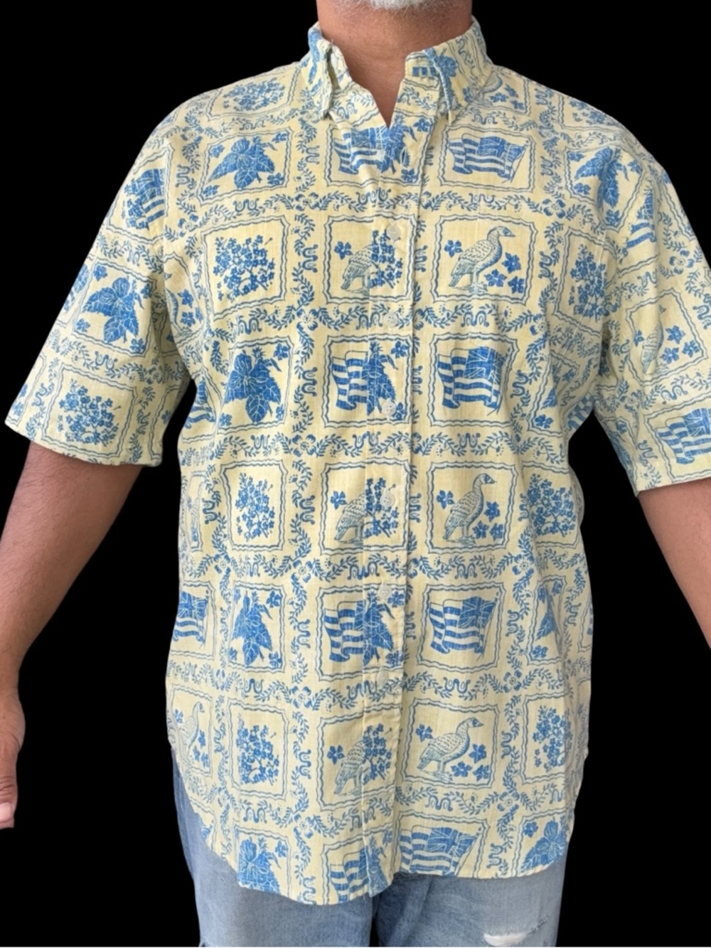 Reyn Spooner Men’s Shirt Full Button Curved Hem Lahaina Sailor Hawaii Flag XL